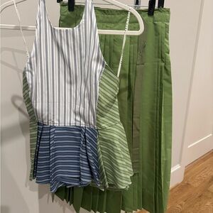 Tanya Taylor Blue, White & Green Striped halter top and matching skirt